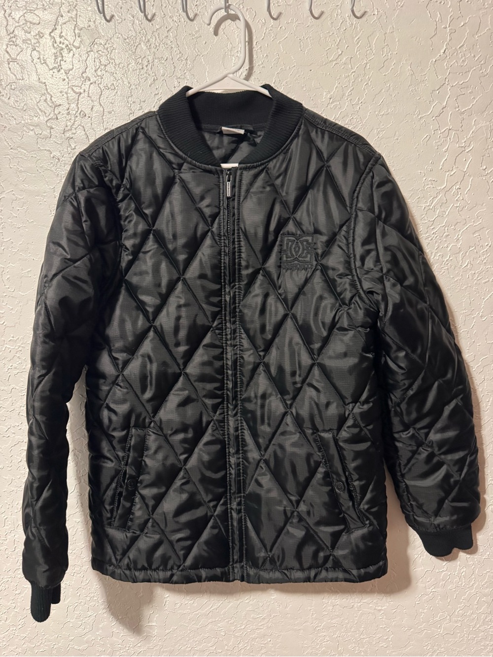 Mens DC Shoe Company Black Diamond-Quilted Bomber Jacket